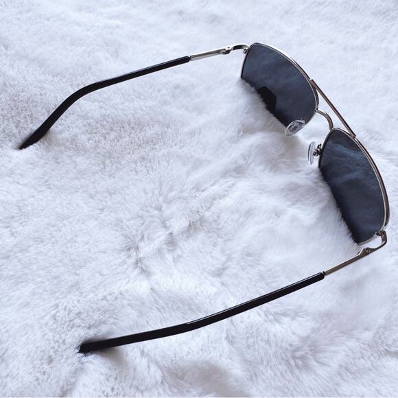 Troy Black w/ Silver Rims Rectangular Polarized Sunglasses - Picture 6 of 10